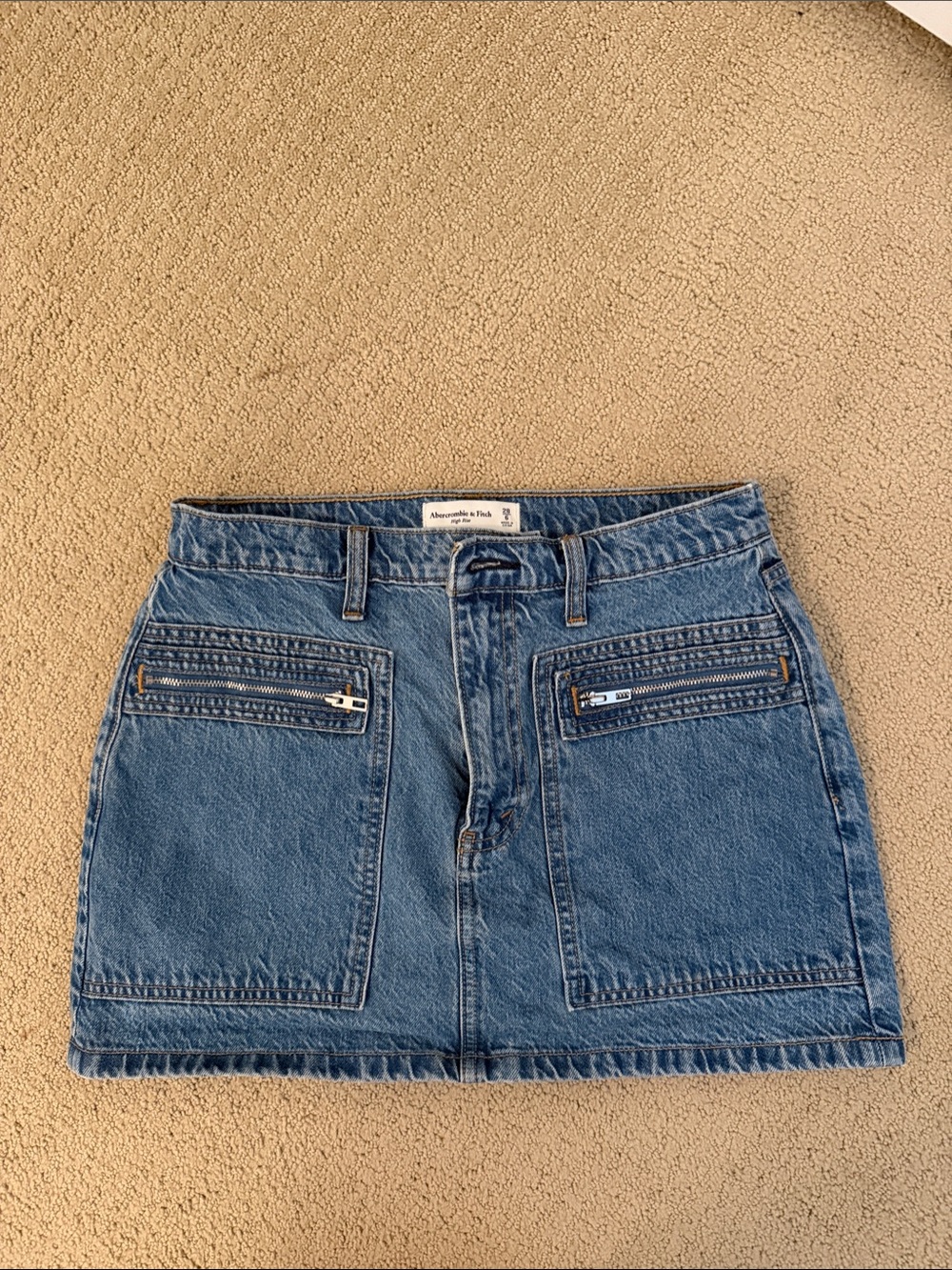 Abercrombie & Fitch Medium Blue Denim Mini Skirt with Zip Pockets